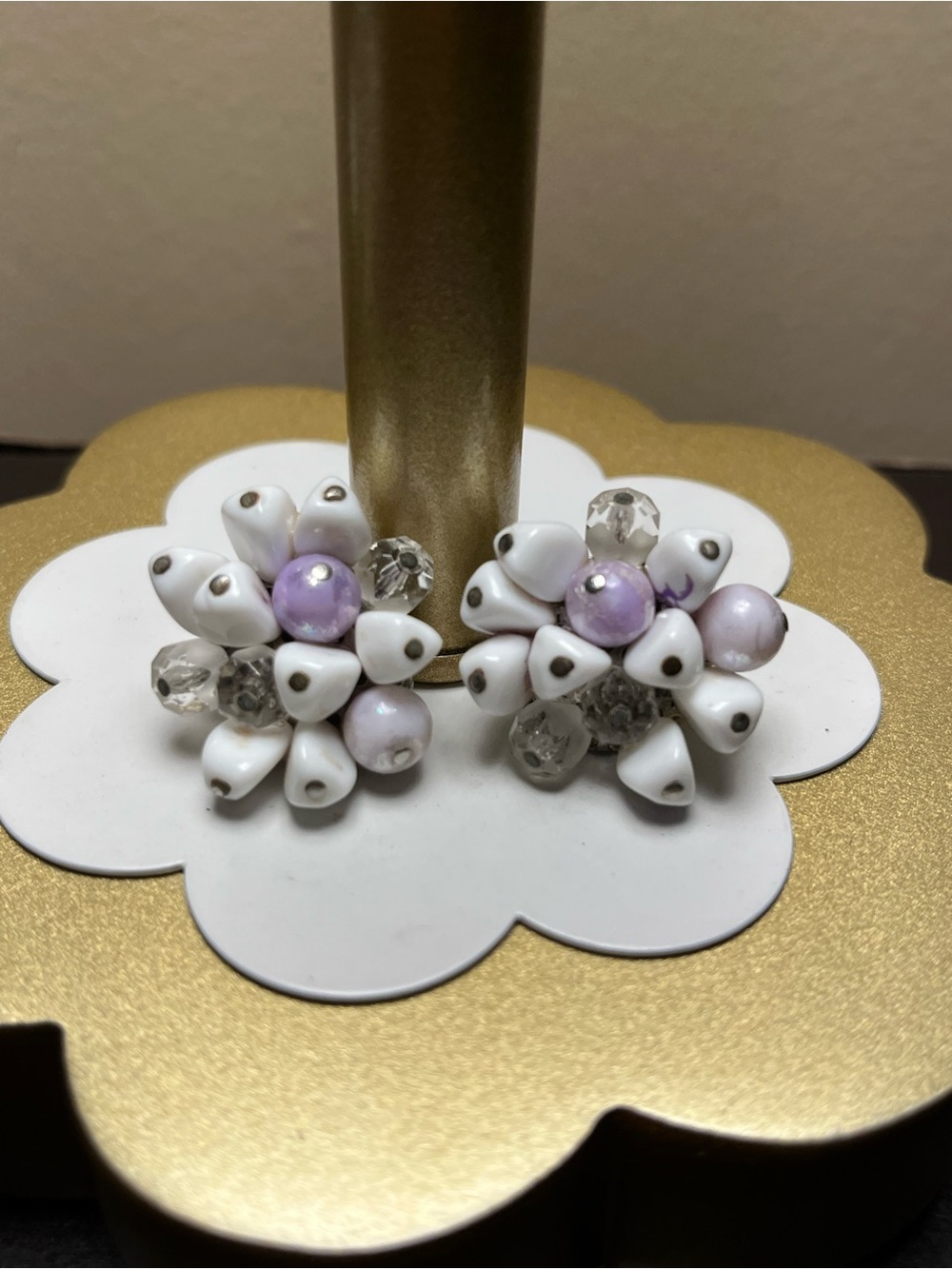 Japan Vintage Beaded cluster glass clip on  Earrings stamped